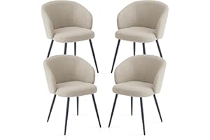 Weegstok Set of 4 Chunky Weave Fabric Upholstered Dining Chairs with Arms and Metal Legs for Dining Room, Kitchen, Living Room, Home Office (4, Beige)