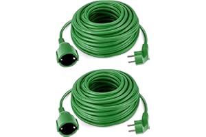 O&W SECURITY 2X Verlängerungskabel Schuko 20 Meter grün Stromkabel IP44 bis 3500 Watt Garten hochwertig und praktisch für den Außenbereich