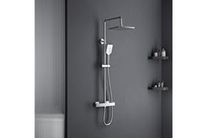 MORADO Column Ducha Termostatica, Column Ducha Altura Adjustable 22x22CM Rociador Ducha, Sistema Termostático de Ducha, Plateado