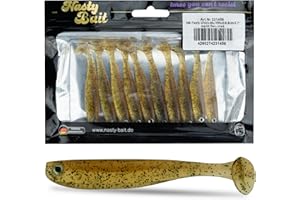 Nasty Bait Gummifisch | 6,8 cm - 12,5 cm| Gummiköder| Kunstköder| Zanderköder, Hechtköder, Barschköder| UV aktive Modelle| flankende Aktion| 3D Augen|8 Farben | Aussparungen für Offsethaken