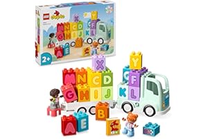 LEGO DUPLO Town Ciężarówka z alfabetem, Zabawka Edukacyjna dla Dziecka, Pojazd do Nauki Literek Przez Zabawę, Klocki z Alfabetem, Prezent dla 2-latka, dla Przedszkolaka, Chłopca i Dziewczynki, 10421