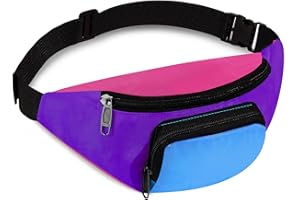 Xuniea Marsupio al Neon Retrò degli Anni '80 a 2 Tasche Marsupi a Mani Libere Borsa con Cintura Vita Regolabile Costumi per Donna Uomo per Festa Tema Anni '80 Viaggio