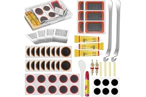 Haoutdory 56 Pezzi Kit Riparazione Bici,Kit Patch per Pneumatici con Toppe Autoadesive, Attrezzi Multifunzione,Colla,Leve,Chiavi,Camera d'Aria Bici,per Ciclisti MTB BMX Strada