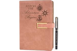 Farfume Ruled Refillable Notebook Premium Adventure A5 Journal, 21cm x 14.5cm Hardback Faux Leather Notebook, 100GSM Magnetic Buckle Notebook (Adventure - Pink)
