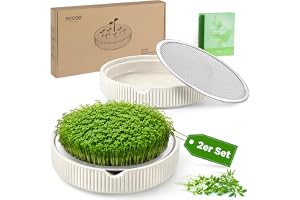 ecooe Kresse Odlingsskålar, set om 2 – Ø 13 cm krasssil med sil av rostfritt stål, groddskål med planteringsinstruktioner, Mi