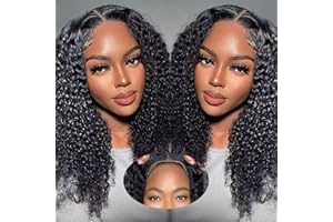 VANMAST Perruque Bresilienne Cheveux Humain Sans Colle Pre Cut 4x4 HD Lace Wear And Go Glueless Wig Human Hair 180% Density Perruque Femme Naturelle Brésilien Bouclée 18 Pouces Long Curly Human Hair Wig