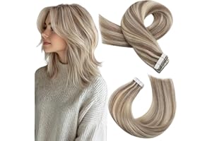 ‎MORESOO Moresoo Tape Extensions Blond Haarverlängerung Echthaar Tapes Hellbraun mit Platinblond Unsichtbare Extensions Echthaar Tape in Extensions Farbe #P9A/60 20 Stück 50g/Pack 14 Zoll/35 cm