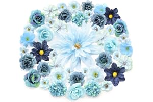 MOTONG Pack of 50 Artificial Flowers for Crafts Artificial Flower Heads, Artificial Flowers Silk Flowers for Home Decor Bridal Bouquet Decoration Flowers Blue Decoration Wedding Decoration Table Party