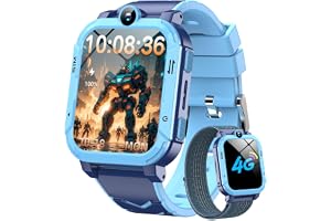 4G Kids Smart Watch for Boys Girls, GPS+LBS+Wi-Fi Tracker, SOS Call/Video Call/Phone Call/Voice Chat, Sleep Monitor, Pedometer, Class Mode, Camera, Games, Birthday Toys for 5-12 Year Olds (Blue)