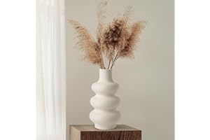 Winter Shore Vase Beige aus Keramik - 25 cm Blumenvase Modern mit Donut-Design - Vase für Pampasgras, Trockene & Frische Blumen - Vasen Deko für Büro, Esstische, Tafelaufsätze & Hochzeiten