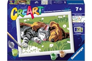 Ravensburger - Creart Serie E Classic: Cane E Gatto Dolce Sonno | Dipingere Con I Numeri Bambini 13x18cm | Giochi Creativi Bambina 7 Anni | Giochi Bambini 7 Anni O Più