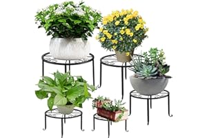 Flaparte 5 Pack Metal Plant Stands, Black Iron Plant Pot Stand, Heavy Duty, Rust Proof, Max Capacity 110 Pounds, Indoor Outdoor Garden Patio