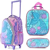 Zoonior Mermaid Trolley School Bag for Girls – Wheeled School Bag with Lunch Bag & Pencil Case | Rolling Backpack for School 