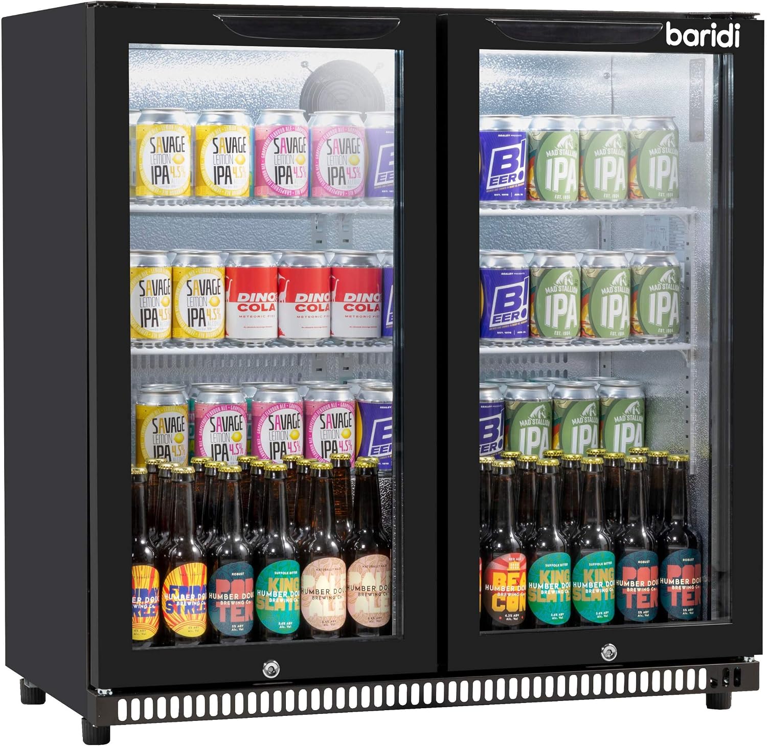 Baridi Back Bar Drinks Fridge with Hinged Double Door, 190L Capacity - DH272