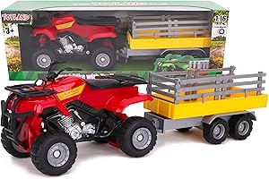Toyland® Ensemble de Jeu Farm Quad & Trailer - Échelle 1:16 - Action de Roue Libre - Jouets de Ferme pour garçons (Rouge)