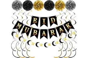 GIONAR Eid Mubarak Decorations - Ramadan Mubarak Banners - Hanging Crescent Moon & Star Decorations for Muslim Islamic Ramadan Party Decoration