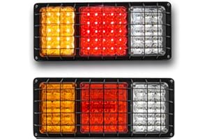 Biqiure 2PCS Feux de Remorque LED 24V Multifonctionnel 55-LED Feux Arrières Camion Feu Stop/Feu de Position/Feu de Recul/Indicateur avec Protection en Filet de Fer
