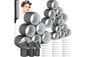 Thrilez 39PCS Hair Curlers Rollers with Clips Black Hair Roller with 3 Sizes 64mm 44mm 33mm, Jumbo Roller with 12PCS Duckbill Clips Hair Rollers for Long Medium Short Thick Fine Volume Bangs