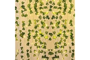 DYBOHF Hiedra Artificial, 10M Guirnalda Vines con 100 Luces LED, Planta Hojas de Vid Colgante, Enredadera Hojas Verdes para Jardín, Patio, Escalera, Interior y Exterior Decoración