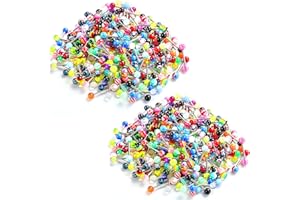 JADIVE 200 Piezas de Anillos de Lengua a Granel Anillos de Racor de 14G 16 mm Joyas de Acero Inoxidable de Perforaciones de Cuerpo de Barras Rectas Colores Variados de Caramelo Acrílico