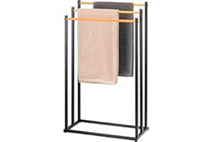 eluno Toallero de pie Independiente, 3 Barras, de bambú, Color (Negro)