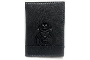 LUGUPELL Cartera Oficial del Real Madrid - Piel 100% Legítima con Protección RFID, Diseño Exclusivo con Escudo del Club. Regalo para Hombre. (PORTACARNETS Negro)