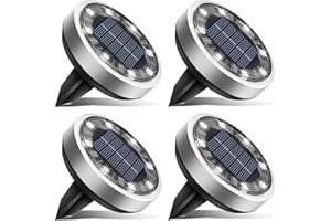 btfarm 4 Paquetes Luces Solares LED Exterior Jardin Suelo, 8 LED Lamparas Solares Exterior de Tierra, IP65 Impermeable Luz Solar Suelo para Jardín, Camino, Césped, Patio (Blanco Frío)