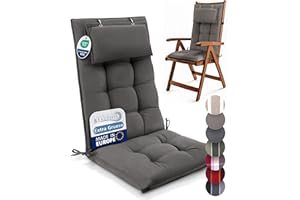 Beautissu Premium Cojin Silla Jardín con Respaldo Alto y Almohadilla 120x50cm Sun-HL – Resistencia UV 8cm Grosor Acolchado Cojín Exterior con Respaldo Antideslizante – Topo