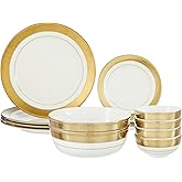 Amazon Brand - Solimo Ceramic 14 Piece Premium Dinner Set | 4 Dinner Plates, 4 Quarter Plates, 2 Large Bowls & 4 Small Bowls 