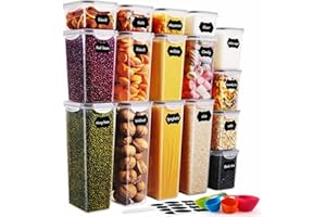 Tiastar 16 Set di Contenitori per Alimenti, Senza BPA, con Coperchi Durevoli, Conservazione per Alimenti Secchi, Farina e Zucchero