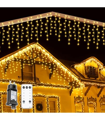 Ollny Eisregen Lichterkette Außen – 3,6 M, 108 LED, Warmweiß, Wetterfest, Mit Stecker – Für Balkon, Dach Und Fenster Außenbeleuchtung Haus