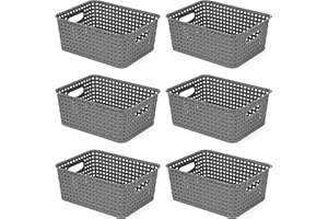 Winter Shore Plastik Korb Aufbewahrung (6er-Pack) in Grau - Korb Regal mit Griffen - Aufbewahrungskorb Bad - Aufbewahrungskorb Küche & Speisekammer - Kleine Körbe Aufbewahrung - Korb Badezimmer