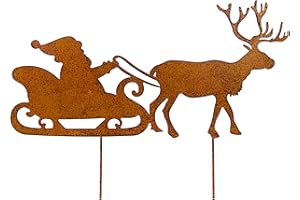 ‎BLÜMELHUBER Blümelhuber Weihnachtsmann mit Rentierschlitten Weihnachtsdeko Aussen Gartenstecker Weihnachten Winterdeko aussen Deko Haustür