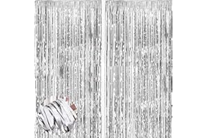 AISSZHAO 2pcs 3.2ft x 6.5ft Foil Curtain Decorations,Silver Tinsel Foil Fringe Curtains Streamers Backdrop for Birthday Graduation Wedding Engagement Bridal Shower Bachelorette Holiday Silver Party Decorations