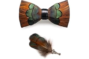 JEMYGINS Noeud Papillon Homme en Plumes Fait Main et Broche Ensemble Compris boîte
