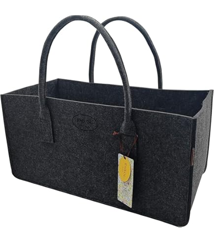 KARAT Lot De 2 Sacs En Feutre Pour Bûches De Cheminée, Sac à Provisions Robuste En Feutre Universel Avec Poignées 50 X 25 X 25 Cm, Gris, 30 L (Conny