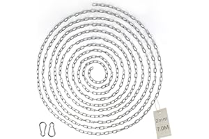 EXLECO 7M Stainless Steel Chain Diameter 2 mm Steel Chain Link Chain Barrier Chain Decorative Chain with 2 Carabiner Hooks Metal Chain for Hanging Dog Chain Anchor Chain Round Link Chain Long Link