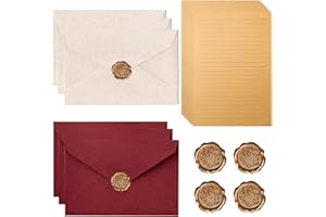 Aweisile Vintage Briefpapier mit Umschlag Set mit 6 Leinenumschlag Umschläge, 10 A5 Briefpapier Vintage Papier, 6 Wachssiegel-Aufkleber, Vintage-Papier Umschläge für Hochzeits Einladung Grußkarten