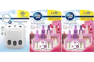 GENERIC Febreze 3Volution Air Freshener Electrical Plug-in Diffuser Device + Febreze Ambi Pur 3Volution Air Freshener Plug-in Diffuser Refills, Twin Pack (2x20ml), Thai Orchid Scent, 2Pk, 4 x 20ml
