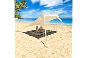 IKKLE 2.4m x 2.4m Tenda da Spiaggia Tents Tendalino Grande Parasole Portatile Protezione UV UPF50+ con Ancoraggi a Sacco di Sabbia (Beige)
