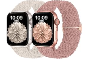 HalfYue Geflochtenes Armband Kompatibel mit Apple Watch Armband 38mm 40mm 41mm für Männer/Frauen, Verstellbares Elastisches Nylon Armband für iWatch Series 9/8/7/6/5/4/3/2/1/Ultra2/SE, 2 Stück