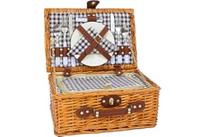 ‎HYBDAMAI HYBDAMAI Picknickkorb Set für 2 Person mit Kühlfach, Abnehmbarer Riemen, Weinbeutel, Besteck Set, für Camping, Strand, Wandern, BBQ und Familie/Paare Geschenke, Zubehör