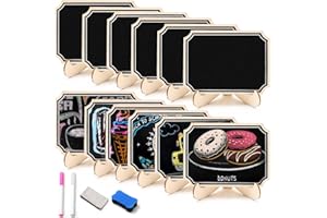 GOTFUN 12 Stück Mini Kreidetafel Kleine Kreidetafel Set mit 2 Stiften und 1 Reinigungstücher Mini Kreidetafel Set, Holz Kreidetafel für Preisschilder, Tischkarten Geburtstag, Buffet Schilder