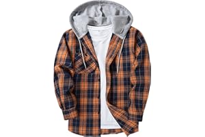 JACKETOWN Men's Plaid Shirts Casual Sweatshirt Men's Hoodie Long Sleeve Shirt with Pocket Button Down Men's Checked Shirt Jacket Flannel Shirt Regular Fit 4 Seasons Lumberjack Shirts M-3XL
