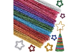 BLUELVES Pfeifenputzer Bunt Zum Basteln, Glitzer Pfeifenreiniger, 200 Stück Chenilledraht 30CM, Pipe Cleaner, Pfeifenreiniger Bastelzubehör, für Kinder Zum Basteln und Dekorieren