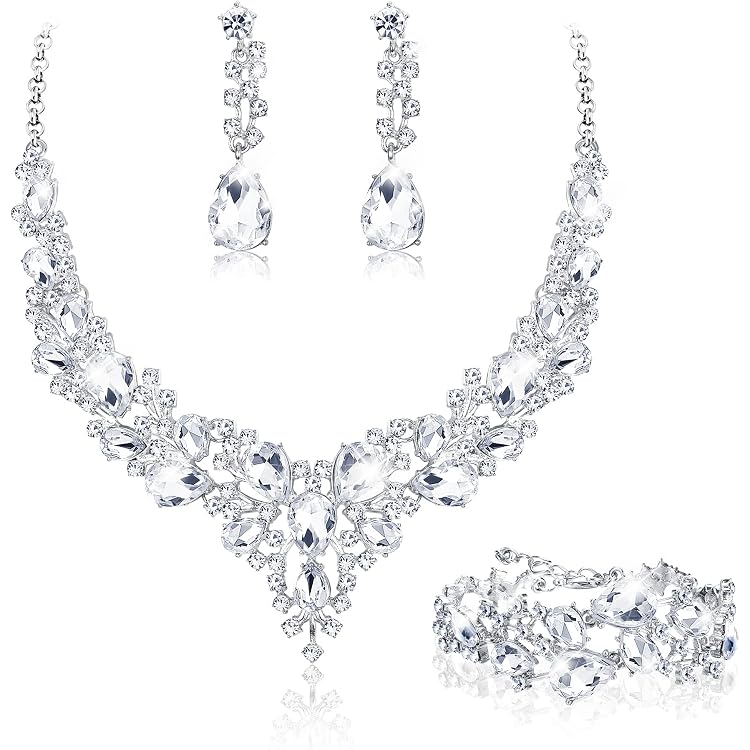 Parure De Bijoux Zoestar Mariage - Collier & Boucles D'Oreilles Strass - Cadeau Femme Élégant - 33cm + Extension