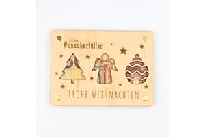 DigiNutz Weihnachtskarte, Weihnachten Geldgeschenk, Holzkärtchen 11x15 cm, Wunscherfüller Weihnachten Geldgeschenk, Kreatives Geldgeschenk. (Engel)