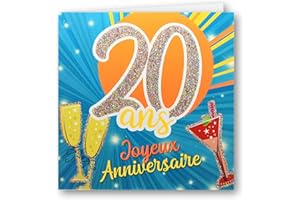Editions Cely Carte Anniversaire 20 ans - format carnet 15x15 avec texte - Encre Fluorescente et Paillettes Étincelantes - Fêtez Chaque Année avec Éclat ! (20 ans V2)