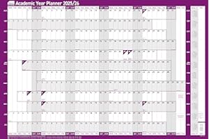 Sasco 2025-2026 Academic Year Wall Planner, August to July School & University Wall Planner Set, Paper Large Whiteboard Poster Style Dry Erase Calendar, Purple, 915x610mm, 2410251
