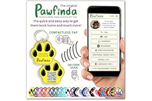 PAWFINDA – It’s The Quick and Easy Way to get Them Back Home and Much More… The Next Generation Personalised Dog Cat Pet ID Engraved Tag with CONTACTLESS and QR Code Technology. (Yellow Paw)